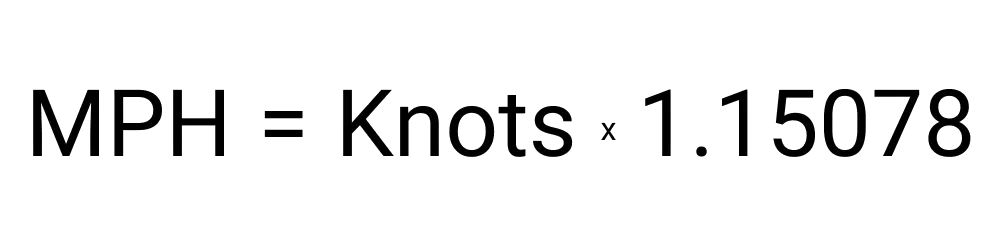 An image showing the formula for converting knots to miles per hour (MPH).